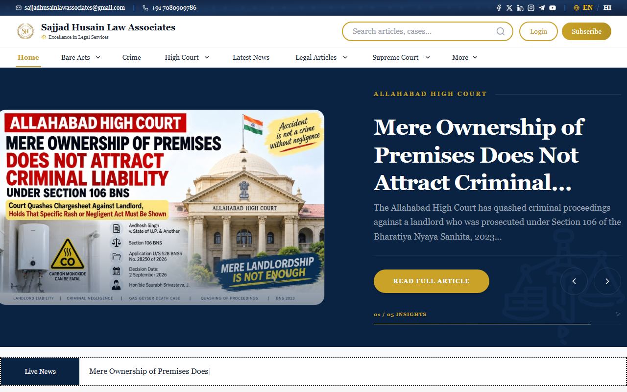 Screenshot of the Sajjad Husain Law Associates legal platform